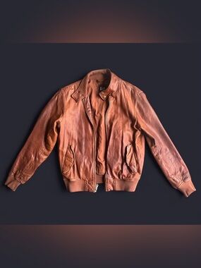 Vintage Gap Leather Bomber Jacket Carmel Brown Men's Size M Full Zip
Lined Coat